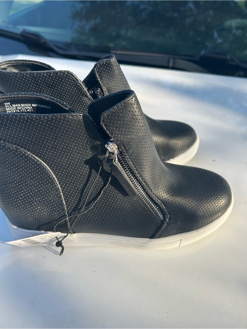 Lane Bryant Black Perforated Wedge Sneakers side zip white sole NWT Sz 9 W